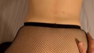 My Tight Pussy Lips Make Him Cum On My Ass And Fishnets