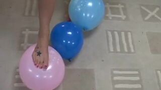 Size 9 Bare Foot College girls plays with Balloons