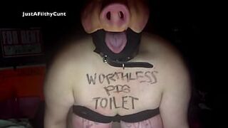 Fuckpig JustAFilthyCunt gags fucks and humiliates itself with multiple dildos on cam