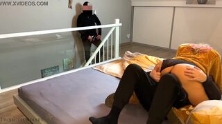 housewife cheating with neighbor - husband watches and gives her a second cum fill