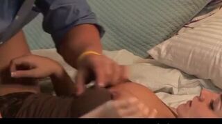 Big Tits Babysitter Gags on a Hard Cock