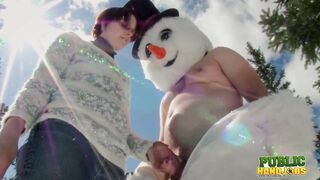 Brandi De Lafey Strokes Frosty the Snowman while Stranded in the Mountains