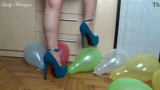 Morrigan Havoc Is Popping Colorful Balloons with Blue High Heels 2014