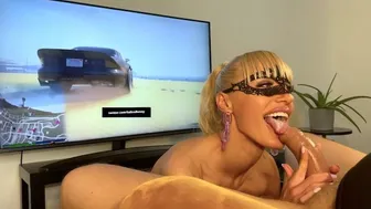 Beautiful amateur blonde can't stop gagging on my dick while I play GTA Online | Saliva Bunny