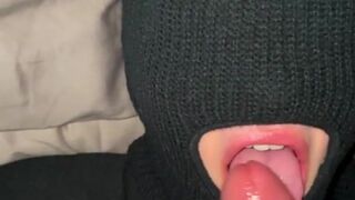 Masked Slut Gagging During FACEFUCK
