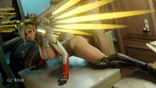 Doggy Style sex with Hot Flexible Mercy on table. GCRaw. Overwatch