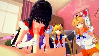 3D Hentai: ORGY FROM SAILOR MOON IN THE PINK ROOM, PLEASURING A GUY