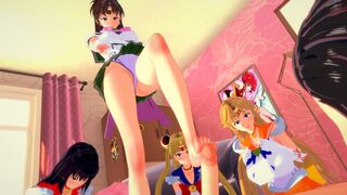 3D Hentai: ORGY FROM SAILOR MOON IN THE PINK ROOM, PLEASURING A GUY