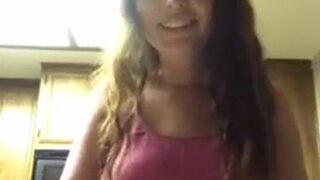 Showing boobs in her kitchen periscope