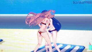 Tsubasa Kazanari and Maria Cadenzavna Eve have an lesbian play on the beach. - Symphogear Hentai