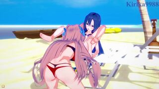 Tsubasa Kazanari and Maria Cadenzavna Eve have an lesbian play on the beach. - Symphogear Hentai