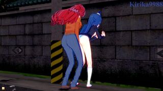 Tsubasa Kazanari and Kanade Amō have intense futanari sex on a deserted street. - Symphogear Hentai