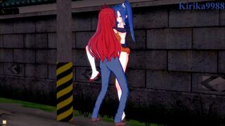 Tsubasa Kazanari and Kanade Amō have intense futanari sex on a deserted street. - Symphogear Hentai