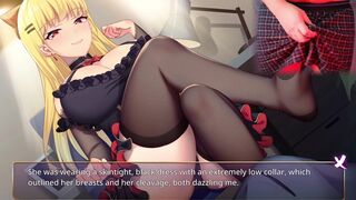 Cute anime girl with big tits giving foot job.