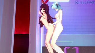 Amber and Eula have intense futanari sex at a love hotel. - Genshin Impact Hentai