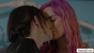Busty TS fucks her pink haired roommate