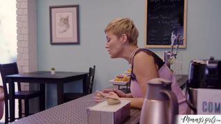 Stepmom fucks lesbian teen in the cafe