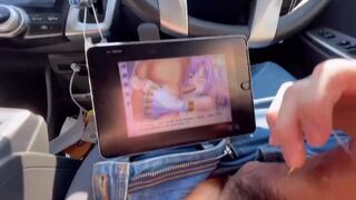 Beautiful girl himself is a deep throat blowjob. Massive ejaculation in the car in a residential are