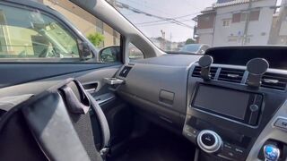 Beautiful girl himself is a deep throat blowjob. Massive ejaculation in the car in a residential are