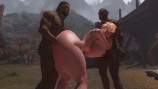 Juicy Curvy MILF Babe Gets Fucked By Two Big Muscle Orcs Double Penetration