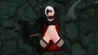 3D HENTAI Tied up 2B gets her fingers stuffed in her pussy