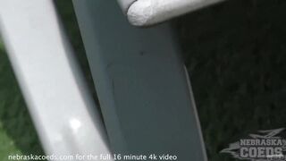 teen spinner matty using a glass didlo outdoors