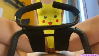 Step sister rides me on sex chair in pikachu costume and gets a load of cum in her meaty pussy
