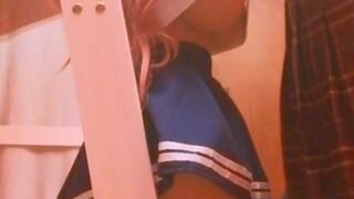 Having fun fucking my sex girl doll in college room scissoring and liking pussy open door risky