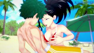 Momo Yaoyorozu and Izuku Midoriya have intense sex on the beach. - My Hero Academia Hentai