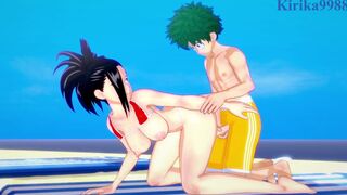 Momo Yaoyorozu and Izuku Midoriya have intense sex on the beach. - My Hero Academia Hentai