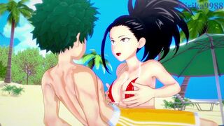 Momo Yaoyorozu and Izuku Midoriya have intense sex on the beach. - My Hero Academia Hentai