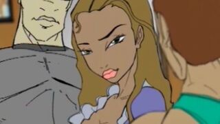 Busty cartoon slut gets pussy licked