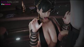Goth Chun-Li Blowjob with cum on her titrs (Street Fighter 3d animation with sound)