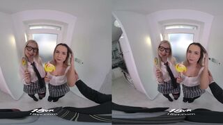 Horny Students Roxy Risingstar And Mona Blue Fuck With Professor In A Threesome VR Porn