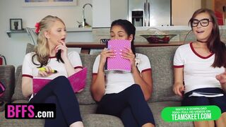 Three Horny Teens In Yoga Pants Plan On Fucking The New Foreign Boy In Their School