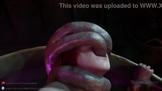 Triss being roughly fucked in her bath by tentacles