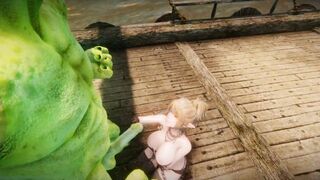 Big Breasts Elf Oak Defeat by Ugly Cosplay Orc Seeding Sex 3D Hentai NSFW Part 2