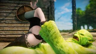 Big Breasts Elf Oak Defeat by Ugly Cosplay Orc Seeding Sex 3D Hentai NSFW Part 1