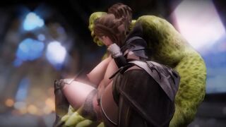 Big Breasts Elf Oak Defeat by Ugly Cosplay Orc Seeding Sex 3D Hentai NSFW Part 9