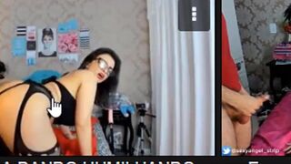 ASMR hot brunette giving a blowjob and sucking a banana, big tits brazilian girl try not to cum challenge