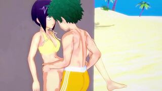 Kyoka Jiro and Izuku Midoriya have intense sex on the beach. - My Hero Academia Hentai