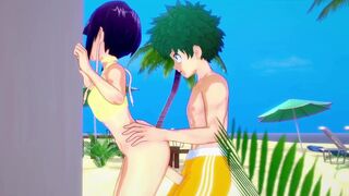 Kyoka Jiro and Izuku Midoriya have intense sex on the beach. - My Hero Academia Hentai