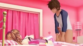 Cute futanari masturbates on webcam and then gets fucked by a guy 【Hentai 3D】