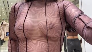 Trying on sheer clothes in dressing room