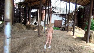 Naked girl came to the hayloft in the collective farm