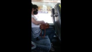 (Public Bus) Horny brunette stranger shows me her tits and gives me blowjob