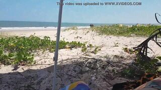 Naked wife on the beach teasing the ax