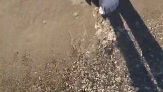 Femdom Sandy Dirty Feet Wrinkled Soles Giantess Feet Foot Fetish Outside on Beach Stomping