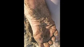 Femdom Sandy Dirty Feet Wrinkled Soles Giantess Feet Foot Fetish Outside on Beach Stomping