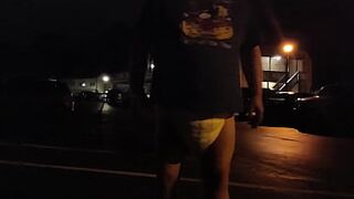 Outside in a very thick diaper